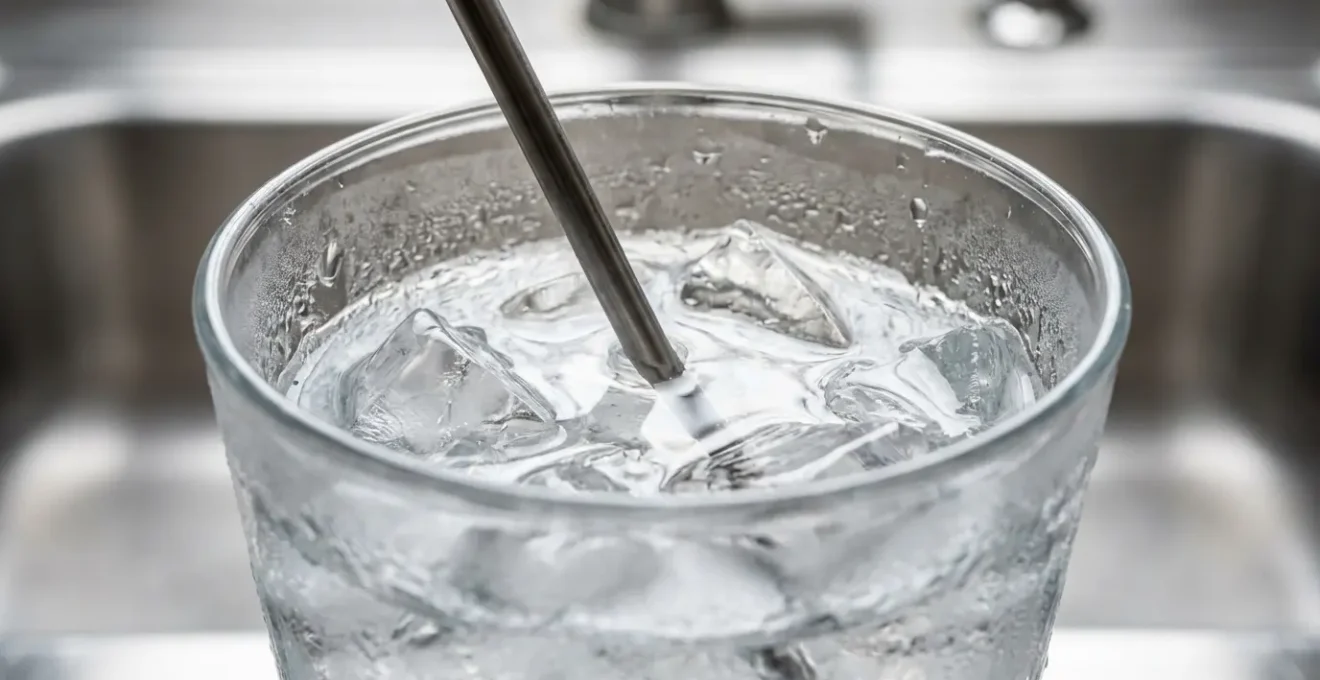 Main tenant une sonde de température dans un récipient d'eau glacée