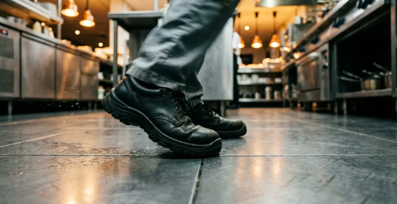 Chaussures de sécurité antidérapantes dans un environnement de cuisine professionnelle