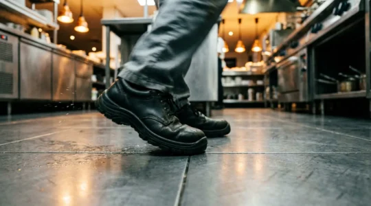 Chaussures de sécurité antidérapantes dans un environnement de cuisine professionnelle