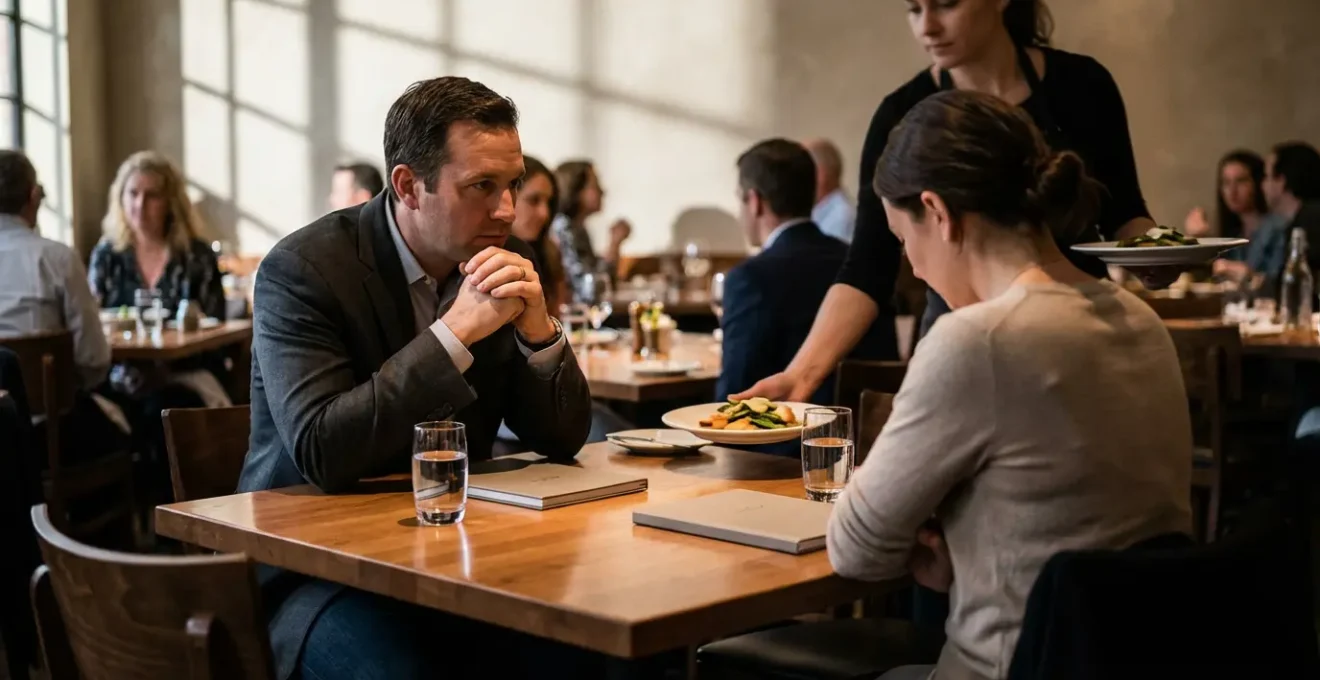 Chef de restaurant en discussion attentive avec un client pour résoudre une situation délicate