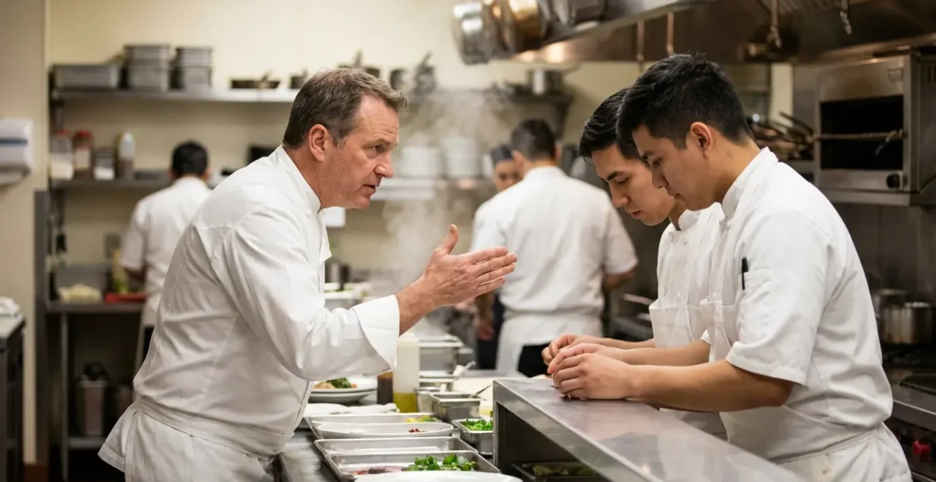 Chef communiquant avec son équipe pendant le service