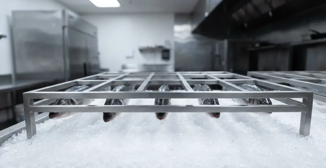 Système de conservation professionnelle avec grille surélevée et glace pilée sans contact direct