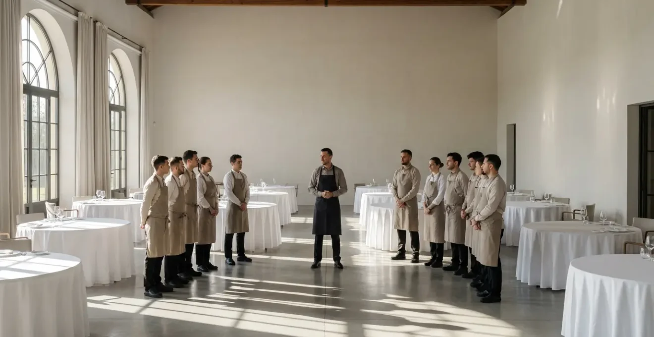 Équipe de service en formation sur le maintien du professionnalisme avec la clientèle fidèle