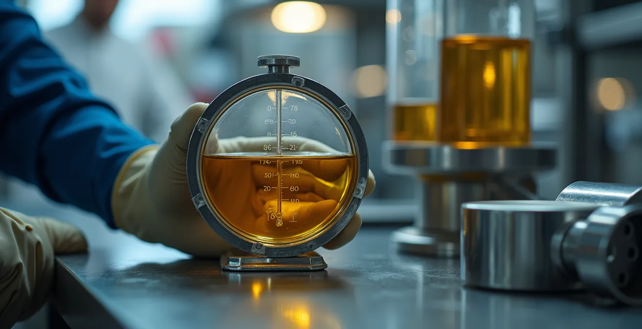 Vue rapprochée d'une pompe à vide ouverte montrant l'huile claire et les composants internes