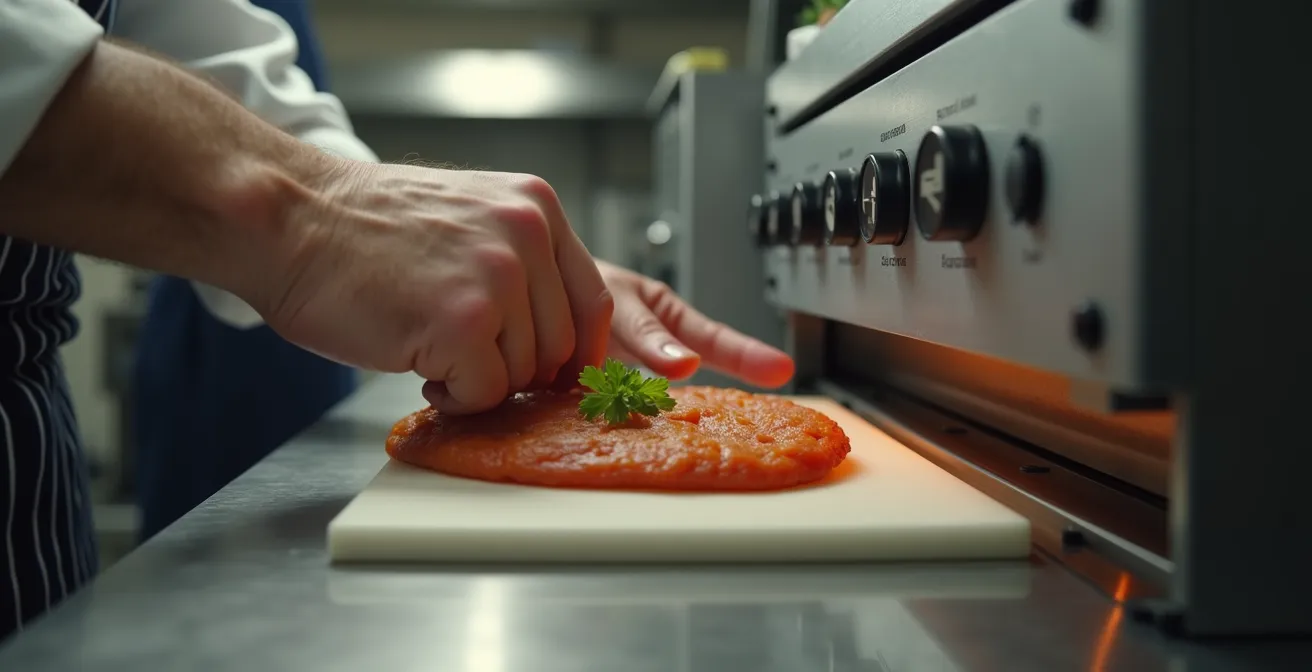 Operculeuse semi-automatique en action dans une cuisine professionnelle