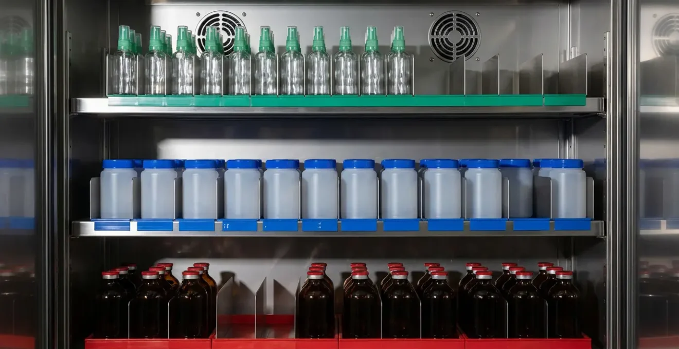 Armoire de stockage avec séparation par zones et codes couleur