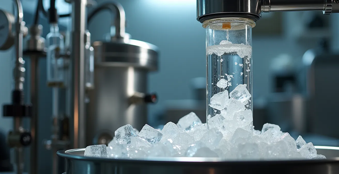 Système de mise sous vide professionnel avec un piège à liquide visible, protégeant la pompe lors du scellage de marinades.